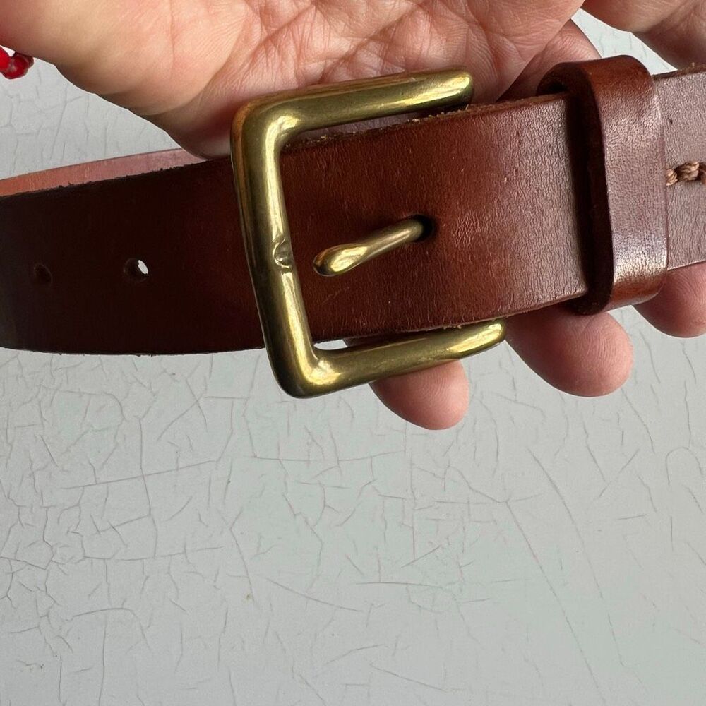 Lauren Ralph Lauren vintage brass buckle        embossed stitched logo patch sta